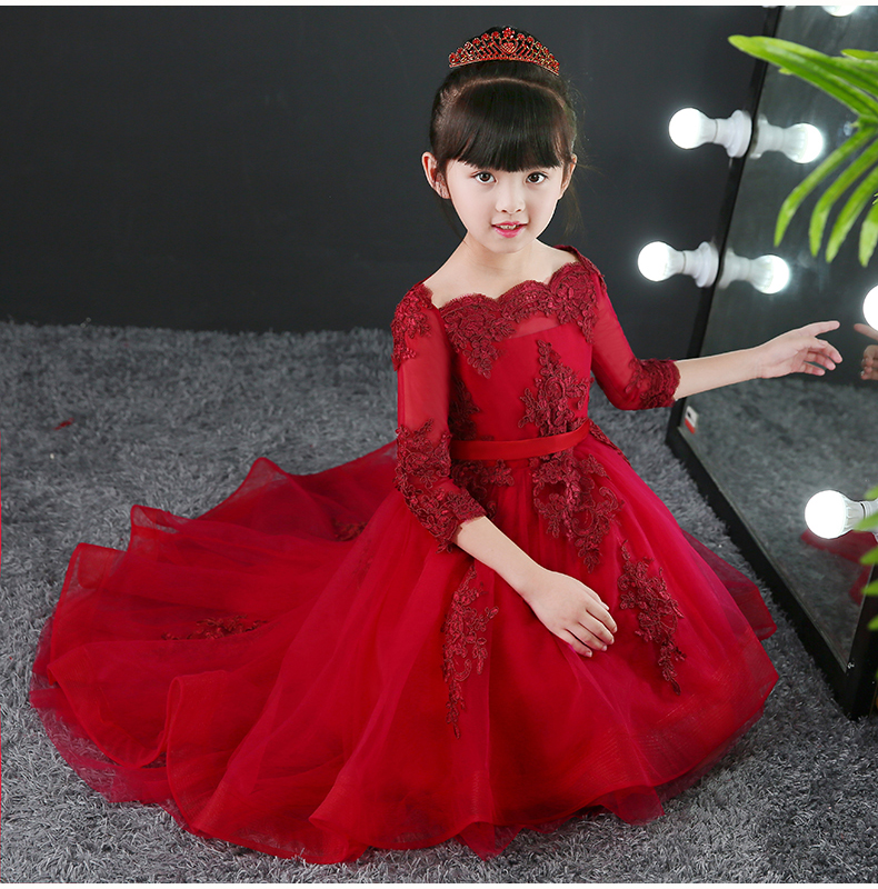 Trang phục dạ hội trẻ em váy công chúa cô gái fluffy hoa cô gái catwalk show đám cưới trailing nhỏ chủ trang phục piano váy biểu diễn cho trẻ em