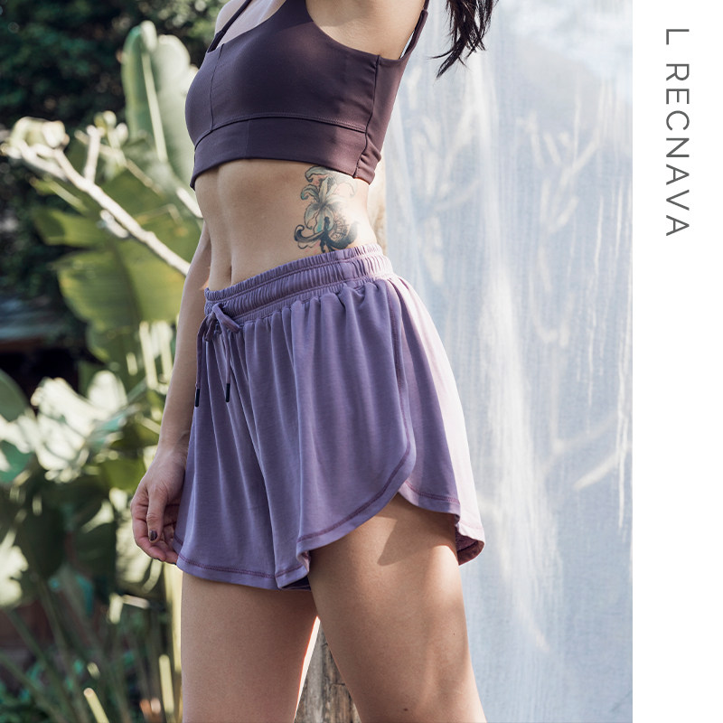 L RECNAVA sports shorts Women loose wide leg quick-drying anti-walking high waist casual yoga fitness running pants