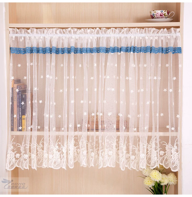 Vải gạc ren trắng thêu rèm phòng ngủ nhỏ cửa sổ rèm trang trí nội thất bao gồm rèm dán miễn phí - Phụ kiện rèm cửa