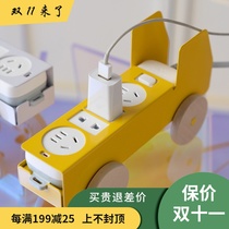 Nordic creative solid wood roller design bull socket decoration car good live Net red iron mobile small socket car