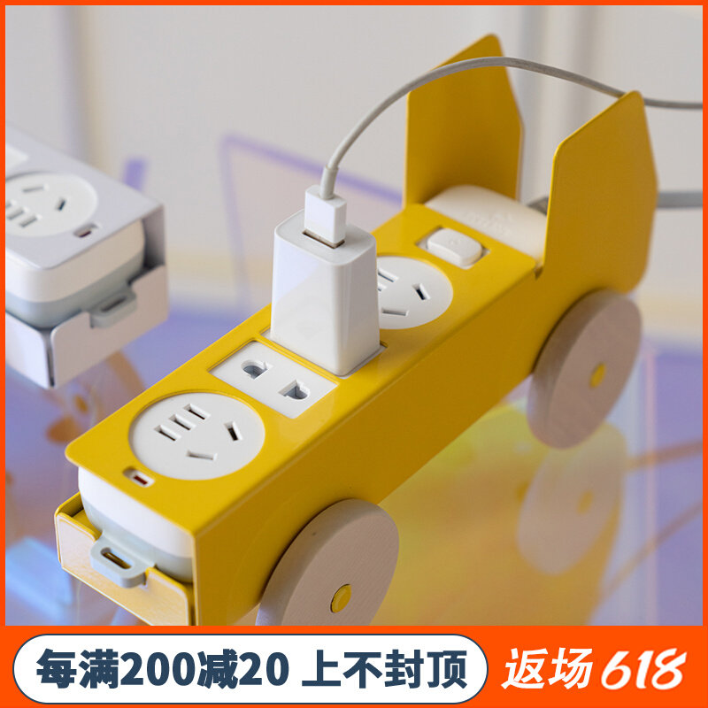 Nordic Creative Solid Wood Rollers Design Bull socket Decoration car to properly stay online Red iron art mobile small socket car