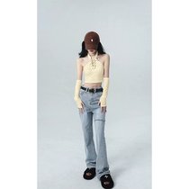 Aunt Barbie Broken Cave Jeans Womens Summer 2022 New High Waist Loose Long Pants High Street Tide Ins Straight Pants