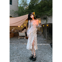 Aunt Barbie Suspenders Dress dress Women hanging neck Summer new open fork Lotus Leaf side Fab-style first love nepotism dress Fancy Dress