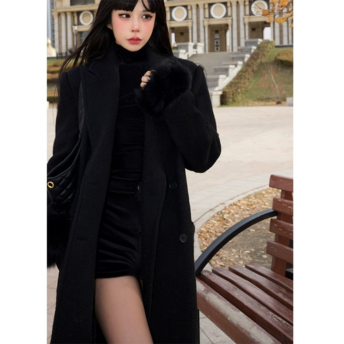 Черное шерстяное демисезонное стеганое длинное шерстяное пальто, увеличенная толщина, подходит для подростков