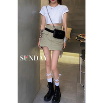 Spot Barbie Aunt khaki cowboy skirt female summer high waist small man irregular bag hip A- line dress skirt