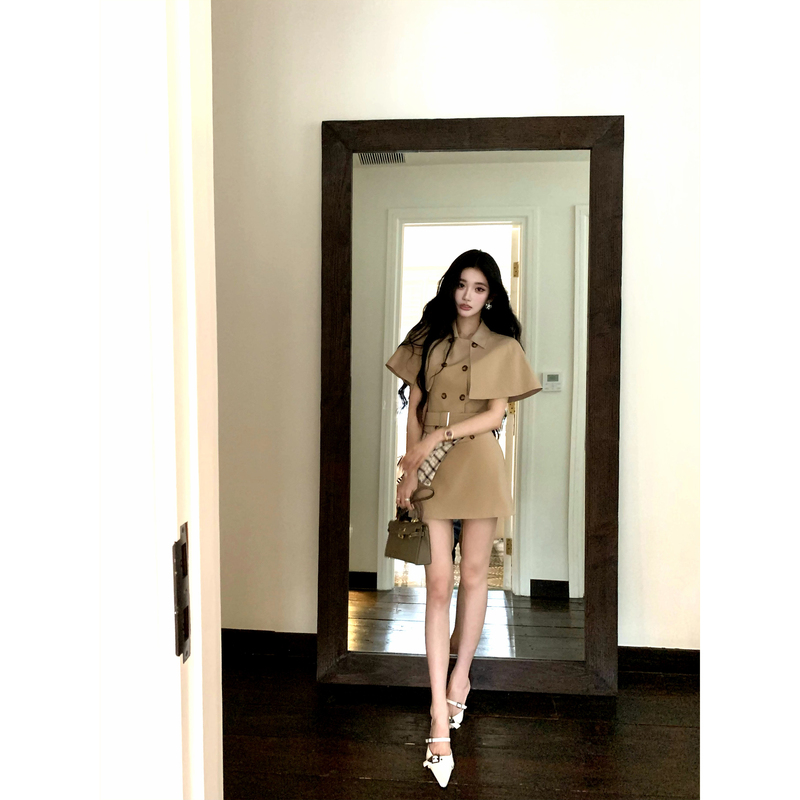 Barb Chill Korean Women's Chic Cape Suit/Detachable Two-Way Short Cape Trench Coat + Skirt Barb Chill Korean Women's Chic Cape Suit/Detachable Two-Way Short Cape Trench Coat + Skirt