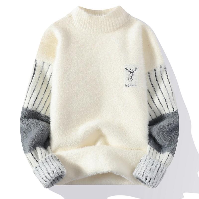 Imitation Mink Wool Sweater for Men, Autumn and Winter, Fleece-Lined, Thickened, Warm Base Layer, Trendy Casual Versatile Knit Top Imitation Mink Wool Sweater for Men, Autumn and Winter, Fleece-Lined, Thickened, Warm Base Layer, Trendy Casual Versatile Knit Top