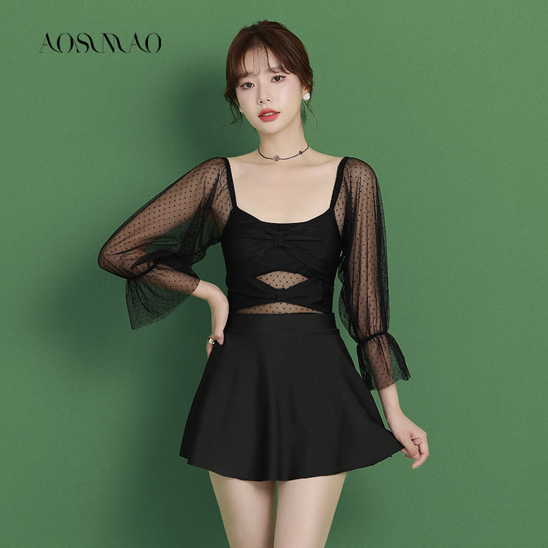 Even body swimsuit women's summer 2022 New exploits with flat angle skirt-style Slim Veil pure desire for long sleeves swimming