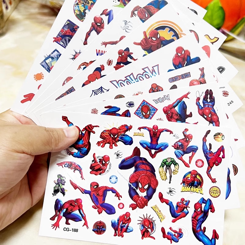 Spider-Man Stickers for Kids, Safe, Cute, Waterproof, Tattoo Stickers for Girls and Boys, Watermark Stickers