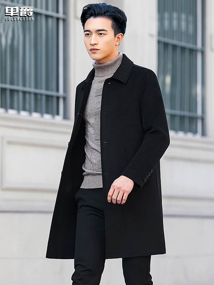 Autumn and winter men's double-sided Ni wool coat medium and long version of cashmere Ni coat trench coat British wind thickened