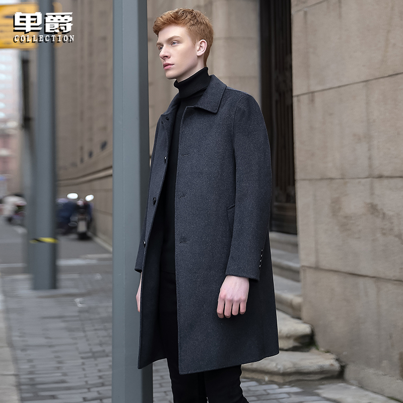 Autumn and winter double-sided, hand men's wool What to do with the big clothes Business Youth Thickening Medium Long Version Windsuit Jacket Men's Clothing