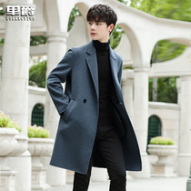 Autumn and winter double-sided woolen woolen coat mens double-breasted Korean medium and long cashmere jacket trench coat