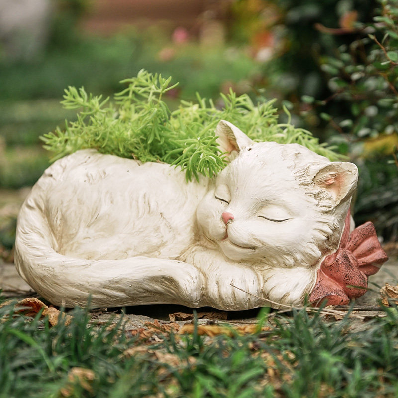 Barry Little White Cat Creative flower vase Resin balcony Outdoor meat plant pot Garden courtyard planting Succulents