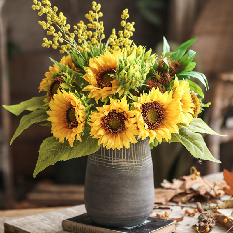 Left Bank Mata Emulation Sunflower Flower Art Package Living Room Fake Flower Pendulum Pieces American Retro Table Flower Furnishing