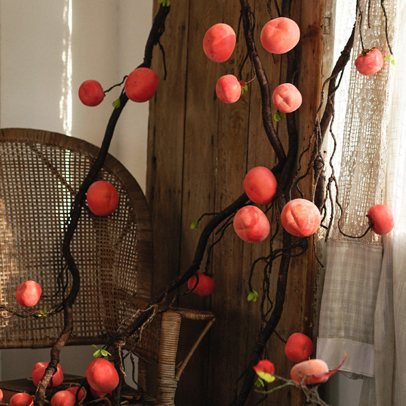 Things Ruyi with frost-emulated persimmon vine strips 2 m Living room View Fake Flowers Entwined with Decorative Ceiling Pendant