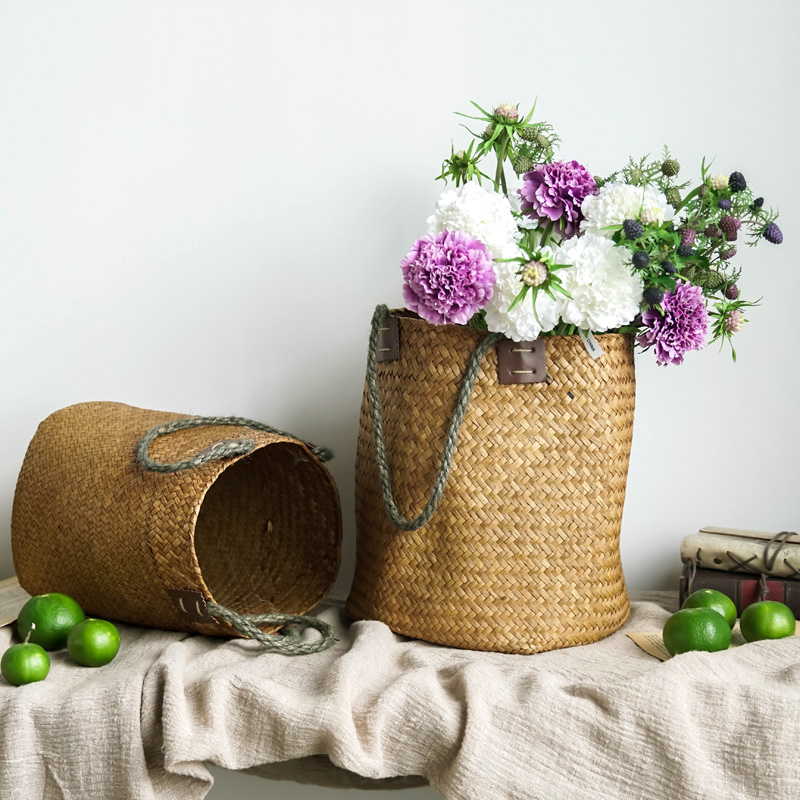 Left bank McTian Ian handmade grass Woven Basket Woven Basket Hemp Rope Rattan basket Daily Contained Basket Debris Basket