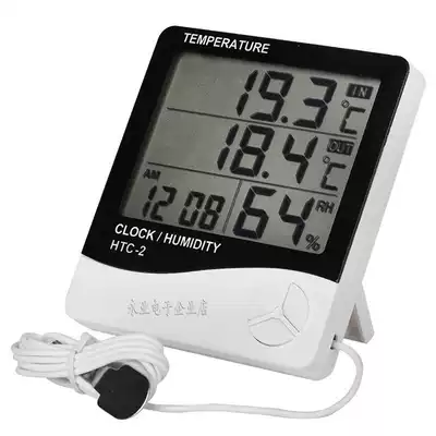 HTC-2 electronic thermohygrometer with wire monitor indoor and outdoor baby clock alarm clock double temperature with suction cup