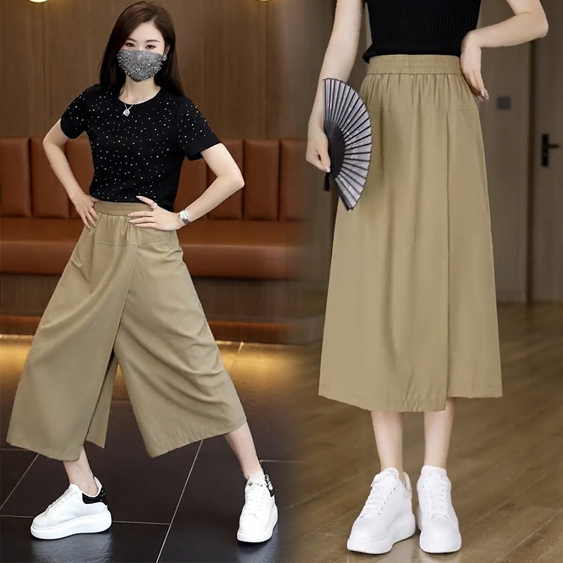 Ice Silk Casual Culottes for Women 2026 Summer Thin Drapey Slimming Capri Wide-Leg Pants Petite Cool Capri Pants