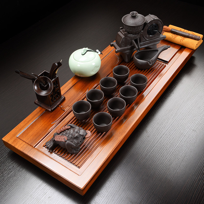 Repeatedly prosperous Chinese style household hua limu tea tray was kung fu tea set solid wood tea table of a complete set of simple ceramic tea set