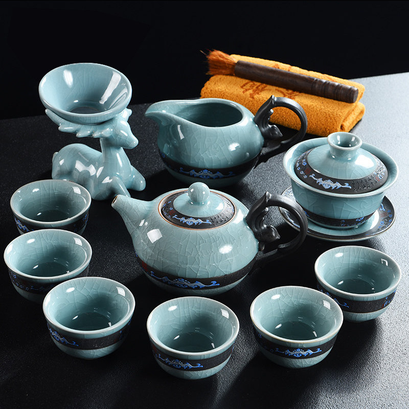Ceramic kung fu tea set set complete set of household simple automatic tea making office teapot tea cup cover bowl without tea tray