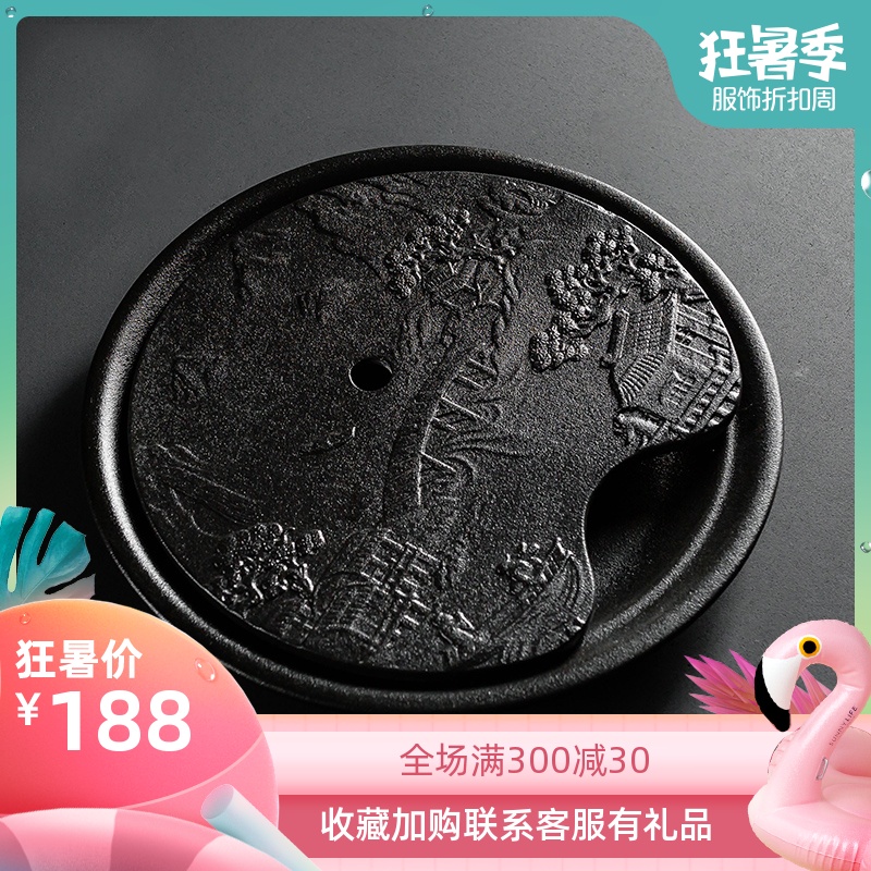 Repeatedly prosperous landscape dried tea tray bearing household small circular water tea tray was huai black ceramic pot of tea