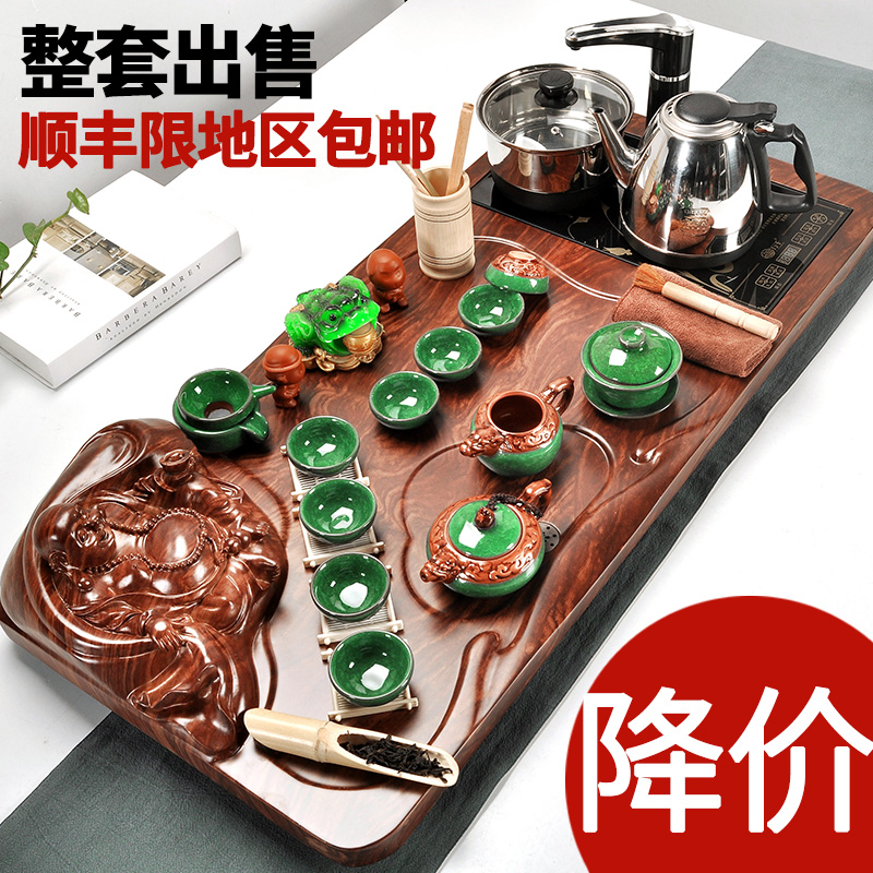 Repeatedly in a complete set of violet arenaceous kung fu tea set suits for domestic cup pot induction cooker tea tea solid wood tea tray