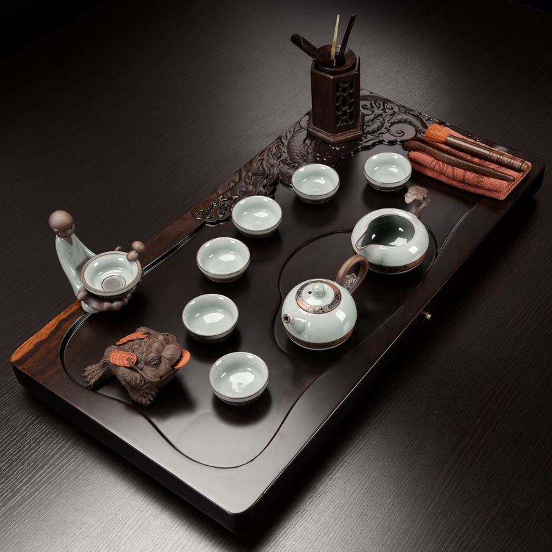 Repeatedly prosperous ebony wood tea tray of a complete set of solid wood home kung fu tea tea set ceramic contracted tea sets