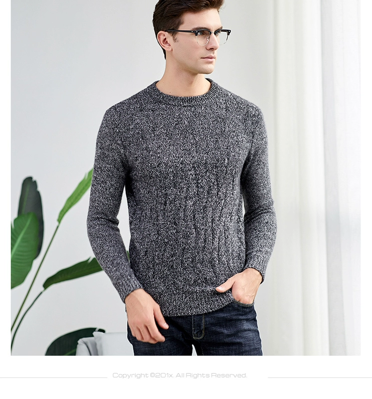 Áo len cashmere mùa đông nam dày cổ tròn áo len áo len nam áo len len thô - Kéo qua