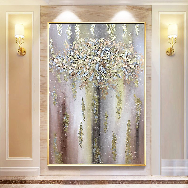 Oil Painting Sharp Golden Hair Treasure Tree Abstract Painting Hand Plotter American Genguan Corridor Hang Painting Nordic Living Room Decoration Oil Painting