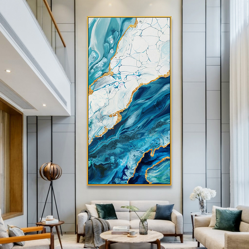 Hand-painted Abstract Oil Painting Vertical version Cloud Sea Mood Genguan Hanging Paintings Light Lavish Gold Leaf Aisle Living Room Background Wall Decoration Painting