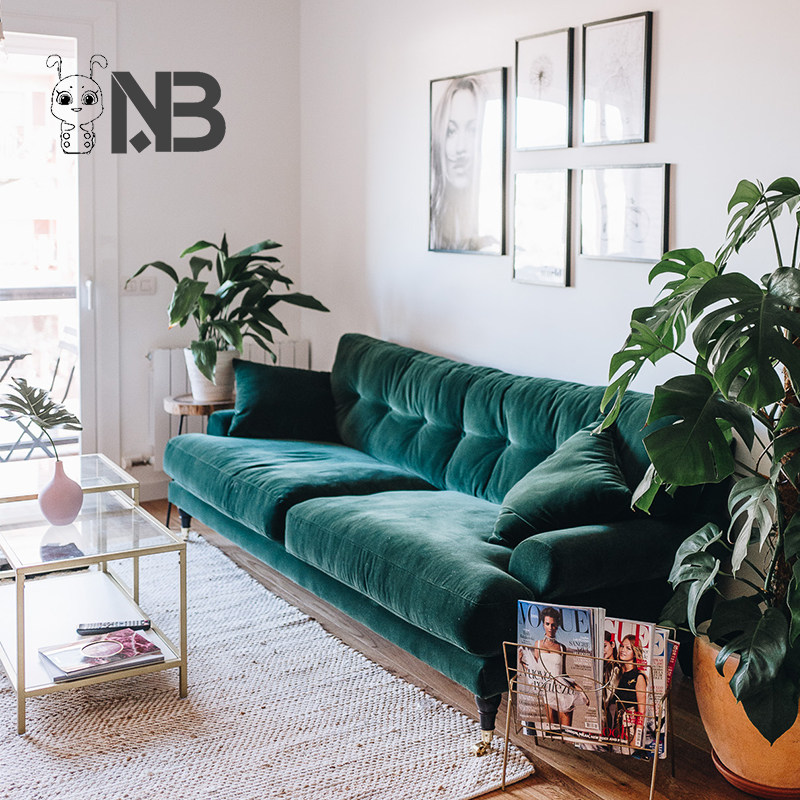 American light luxury retro velvet fabric sofa simple Nordic living room shopping mall outfit down single-three combination