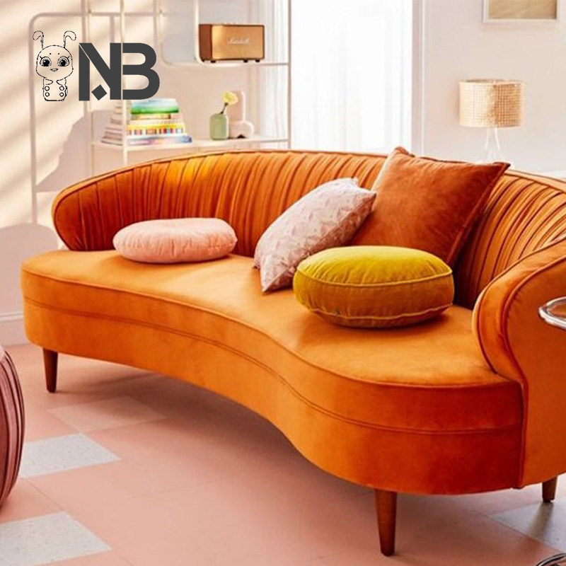 Art Nordic curved flannel sofa modern fold light luxury European and American small apartment designer photo studio Hermes Orange