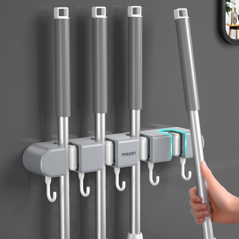 Mop wall hanging clip mop hook broom fixing frame free punching bathroom kitchen artifact multi-functional shelf