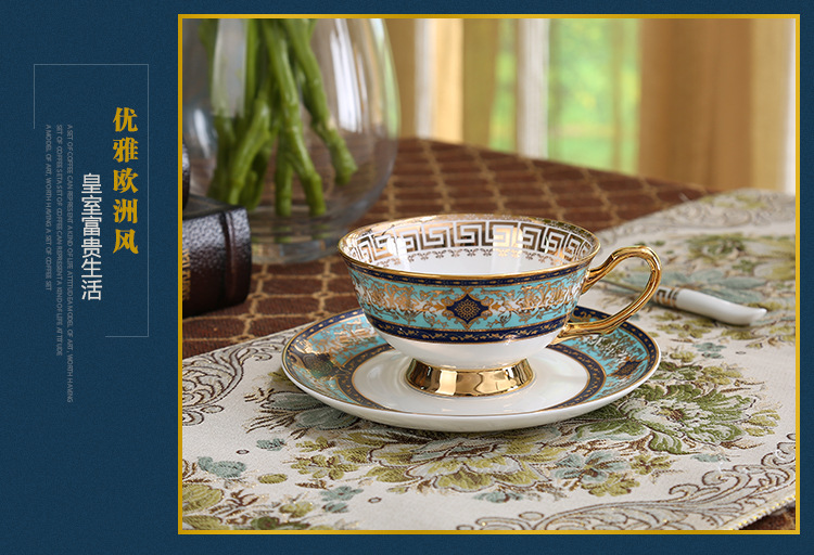 Small European - style key-2 luxury paint edge coffee cups and saucers suit ceramic household afternoon tea with a spoon, gift box packaging