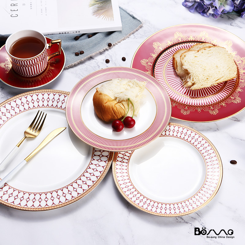 Red yao jin ou ipads porcelain dessert plate ceramic plate beefsteak plates afternoon tea heart cake pan suits for