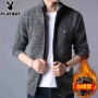 Playboy Men Dệt kim Zipper Zipper Cổ áo cardigan Áo len mùa đông Hàn Quốc Cộng với áo khoác nhung dày thoi trang nam cao cap