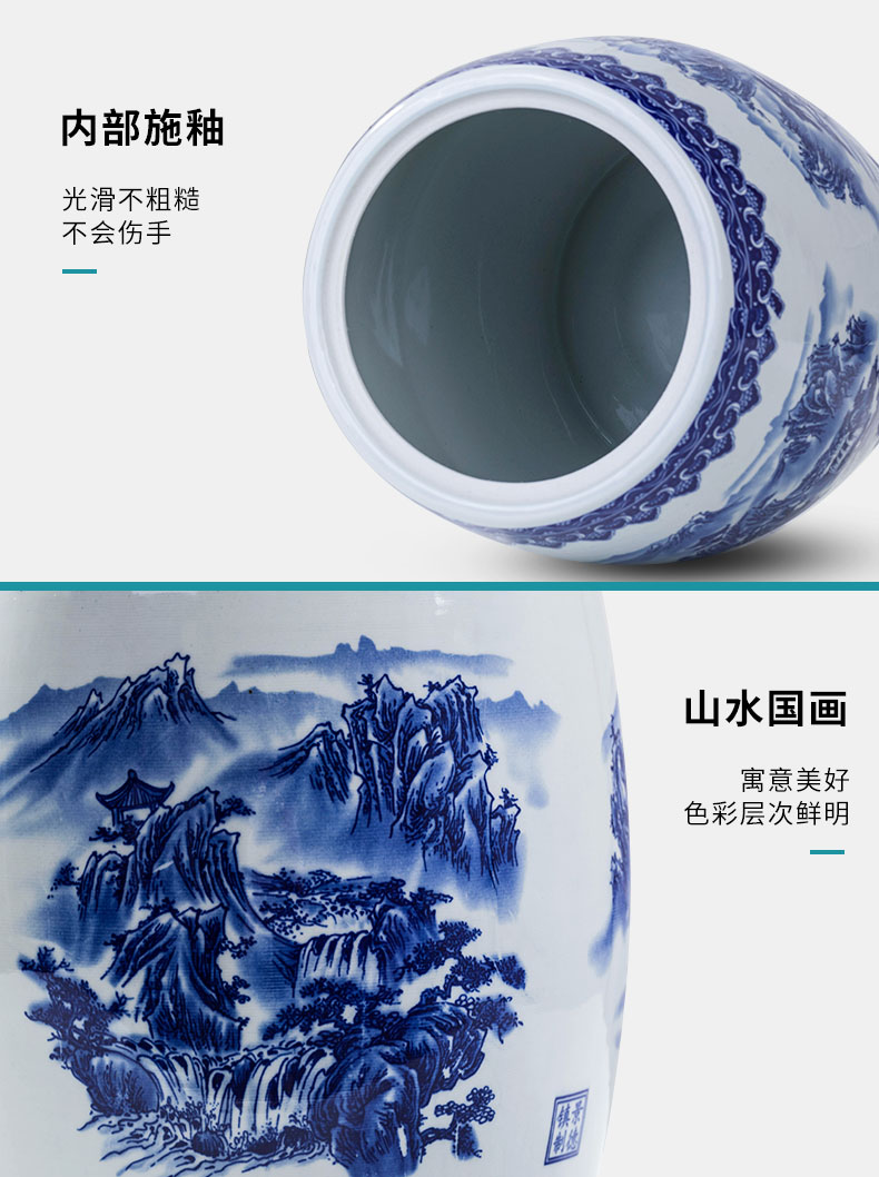 Jingdezhen barrel insect - resistant seal ceramics with cover 50 kg pack ricer box home 20 jins of blue and white porcelain porcelain water tanks