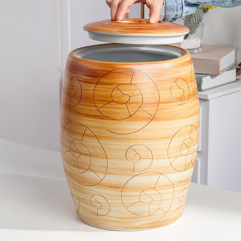 The Qing jingdezhen ceramic barrel rice bucket 10 jins home tea insect - resistant seal storage bins with cover