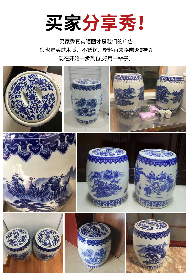 Jingdezhen barrel insect - resistant seal ceramics with cover 50 kg pack ricer box home 20 jins of blue and white porcelain porcelain water tanks