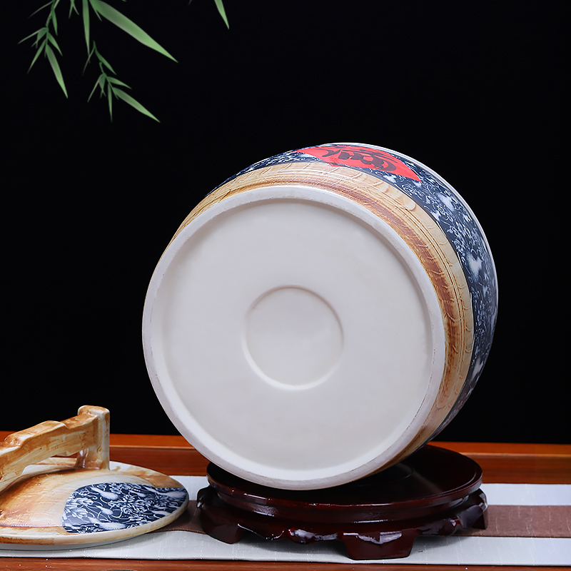 Jingdezhen ceramic barrel with cover ricer box insect - resistant seal home 10 jins 20 jins 30 kilo meters box rice storage tank
