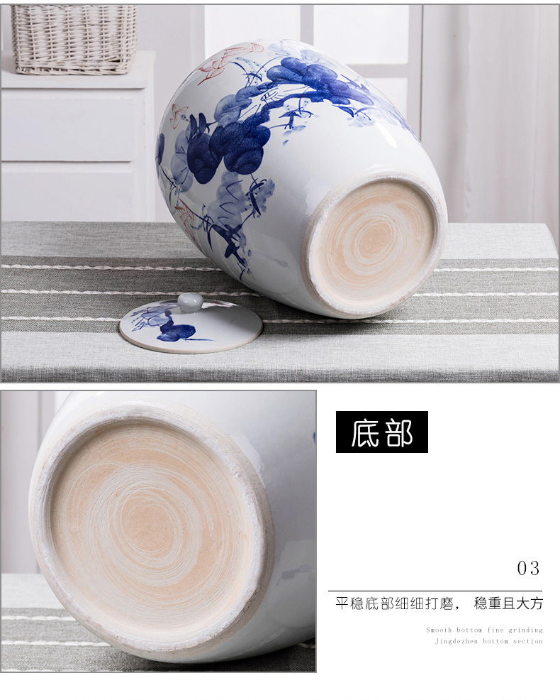 Jingdezhen ceramic barrel with cover feng shui home 50 kg insect - resistant large capacity storage jar jar of rice flour