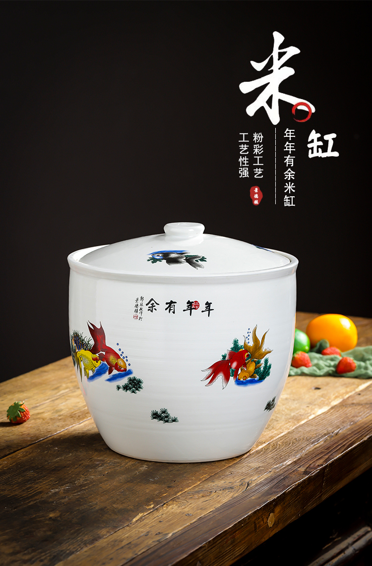 Jingdezhen ceramic barrel with cover loading ricer box 10 jins home 20 jins insect - resistant moistureproof mildew store meter box, meters as cans