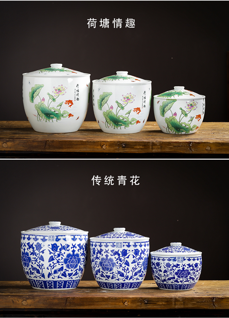 Jingdezhen ceramic barrel with cover loading ricer box 10 jins home 20 jins insect - resistant moistureproof mildew store meter box, meters as cans