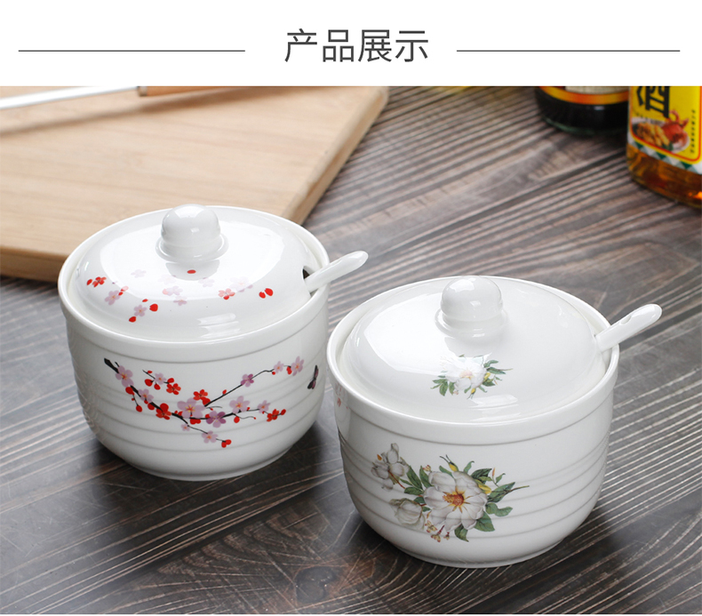 Ceramic as the seasoning with cover pot home seasoning salt kitchen condiment box of chilli oil seasoning as cans suits for