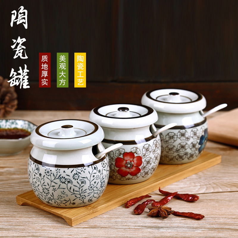 The kitchen seasoning salt pot individual household ceramic pot seasoning box of oil pot seasoning box sauce condiment bottles as cans