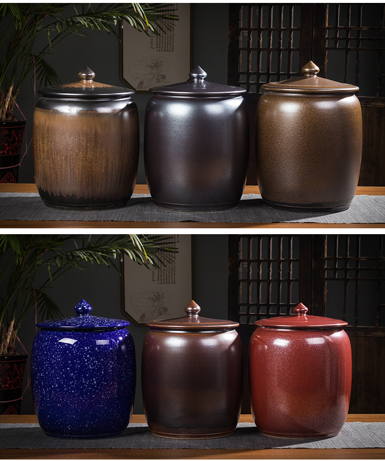 Jingdezhen ceramic barrel oil cylinder 20 jins 30 jins 50 kg moisture insect - resistant household with cover seal ricer box rice storage tank