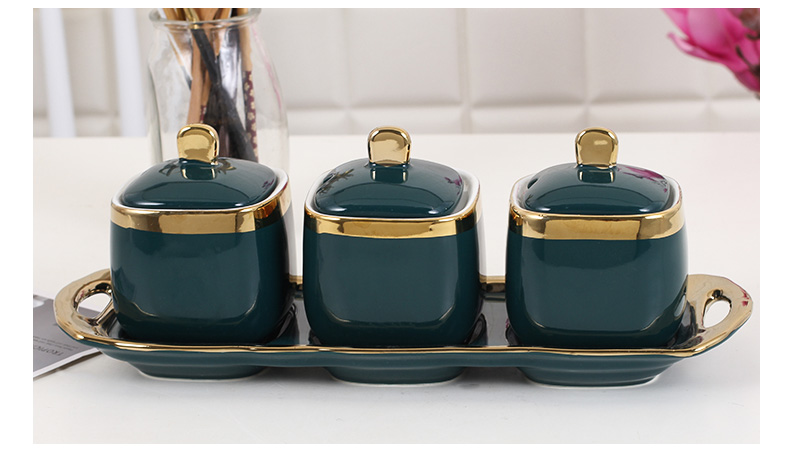 Emerald flavor pot three - piece combination with ceramic jar with cover household kitchen single run condiment jar