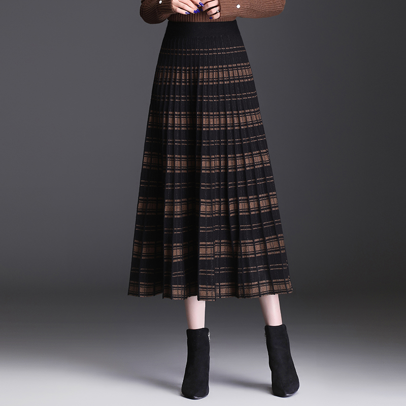 Long Wool Skirt in Autumn Plaid