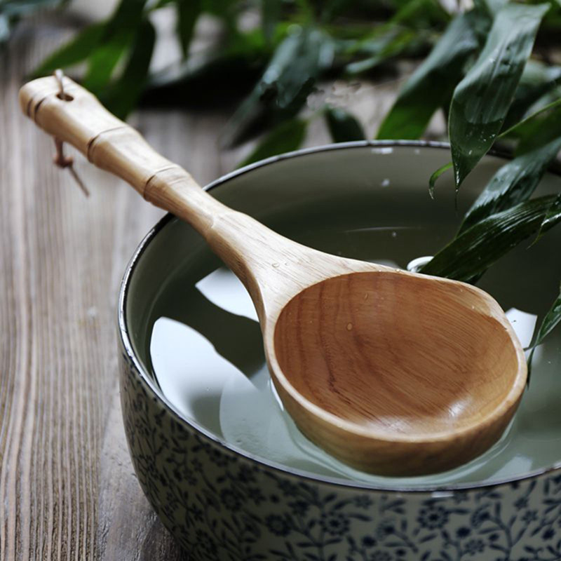 Wooden ladle solid wood bamboo handle rice ladle water ladle wooden spoon big soup ladle wine ladle bath sauna kitchen bucket water ladle