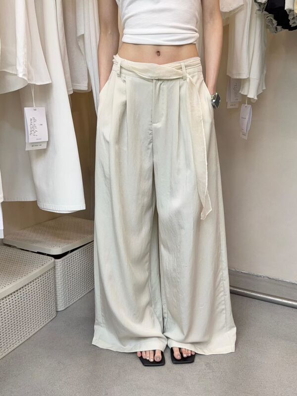Benmi Original Summer Celier Ultra-Thin Material Spliced Mesh Belt Loose Wide-Leg Casual Pants 9090 #